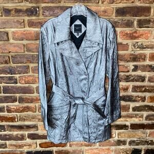 Colebrook & Co. Gray Snakeskin Faux Leather Button Down Belted Jacket Medium